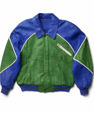 1991 Pelle Pelle World Peace Green and Blue Leather Jacket