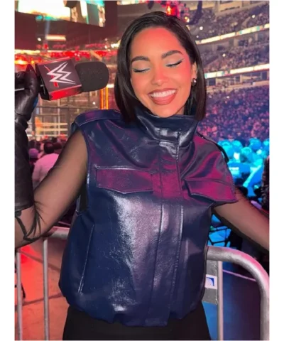 2026 WWE Elimination Chamber Chicago Andrea Bazarte Blue Leather Vest