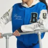 Adidas Boston Marathon 26 Blue and White Wool with Leather Sleeve Varsity Jacket