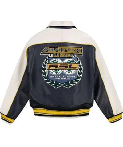 Avirex Soccer League Black and White Leather Bomber Jacket For Sale