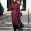 Barbara Palvin Burgundy Belted Coat For Sale