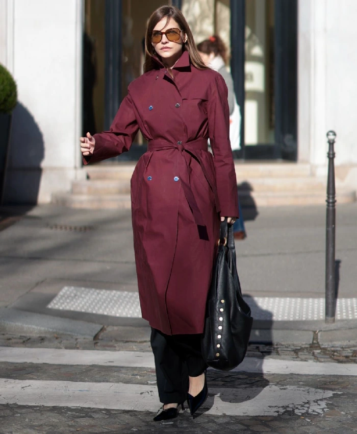 Barbara Palvin Burgundy Belted Coat For Sale