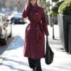Barbara Palvin Double-Breasted Burgundy Coat For Sale