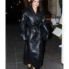 Becky G Black Leather Belted Coat