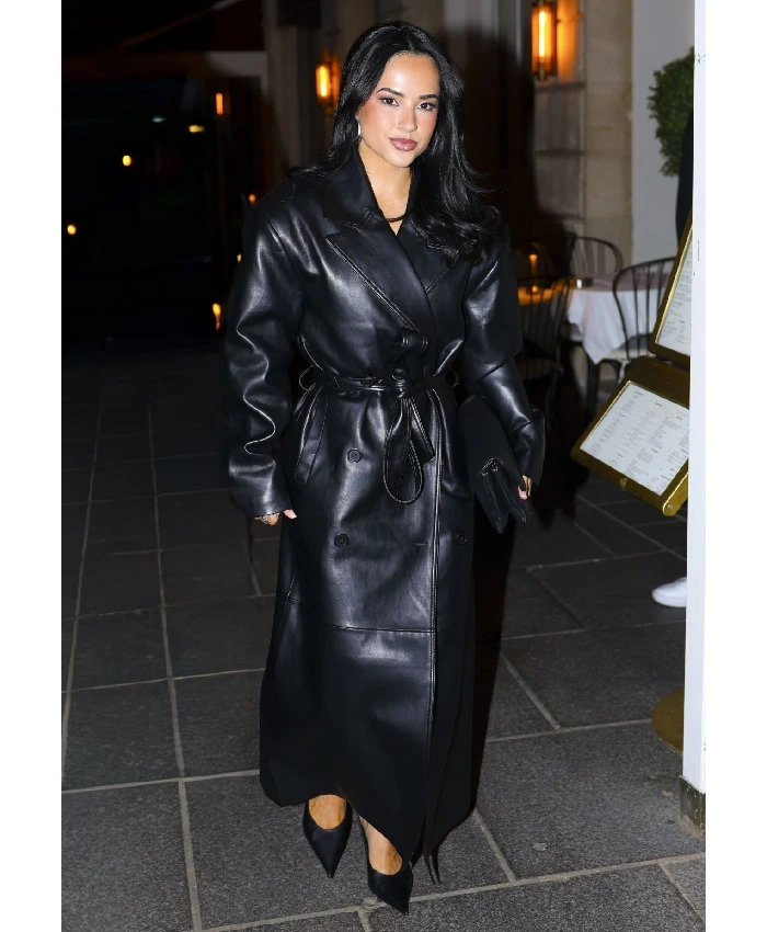 Becky G Black Leather Belted Coat