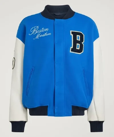 Boston Marathon 26 Blue and White Wool Varsity Jacket