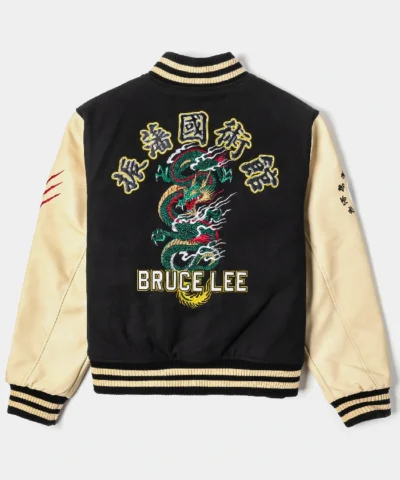 Bruce Lee Dragon Black and Off-White Varsity Jacket