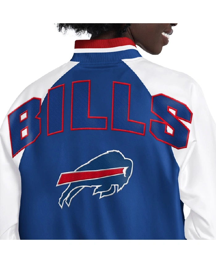 Buffalo Bills Blitz Blue and White Full-Snap Varsity Satin Jacket