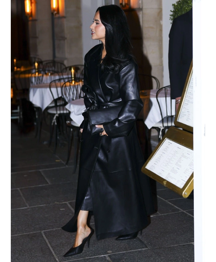 Buy Becky G Double-Breasted Black Leather Coat