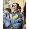 Buy Becky G Off-White Fashion Show in Paris 2026 Oversized Grey Satin Bomber Jacket 