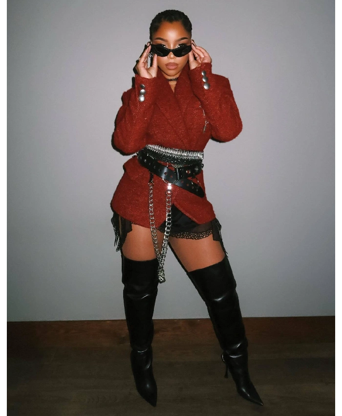 Buy Now Chloe Bailey NBA All-star Red Textured Blazer