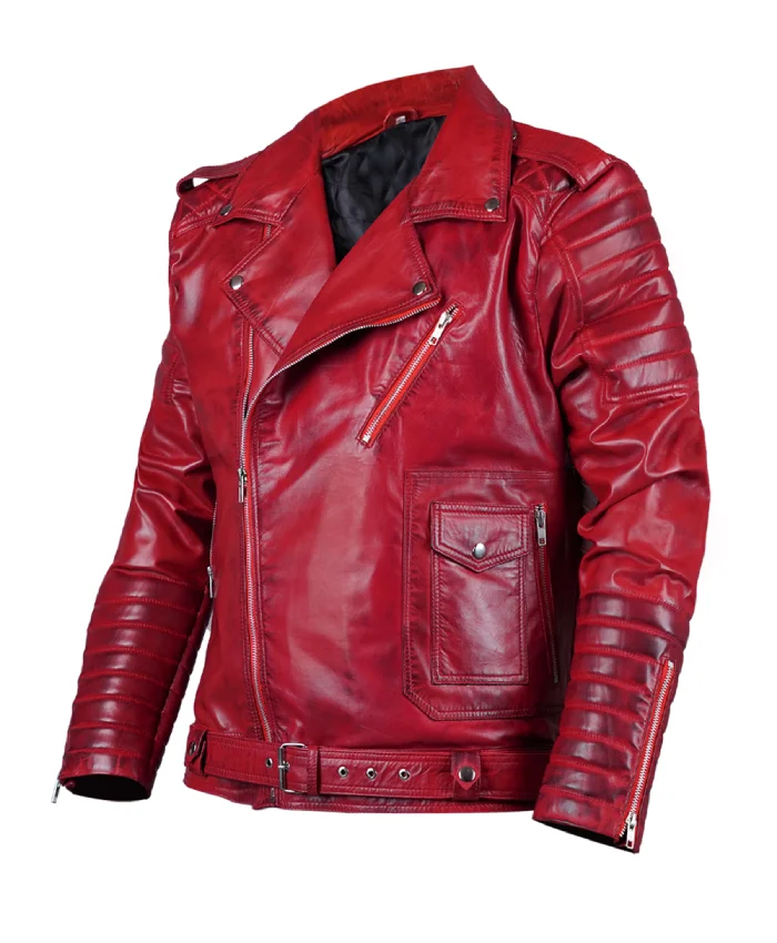 Buy Now Mens Red Leather Biker Jacket