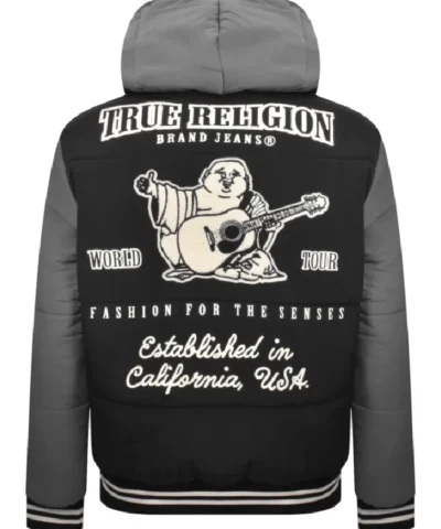 Buy True Religion Black Puffer Varsity Jacket For Sale 