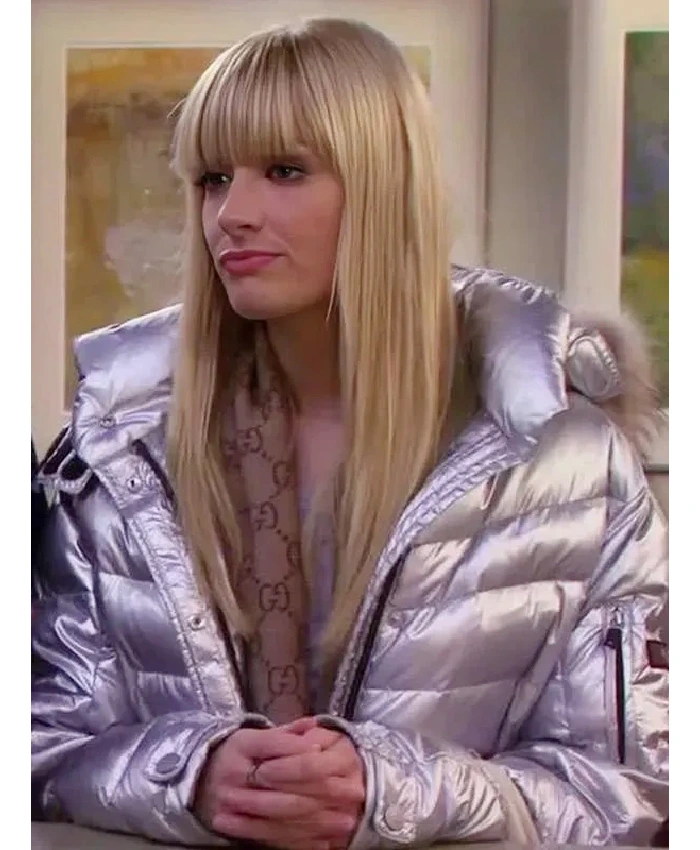 Caroline Channing 2 Broke Girls Beth Behrs Silver Hooded Puffer Jacket