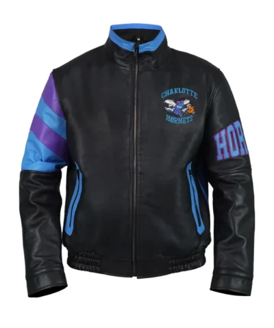 Charlotte Hornets Vintage Leather Zipper Jacket For Sale