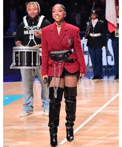 Chloe Bailey NBA All-star Red Textured Blazer