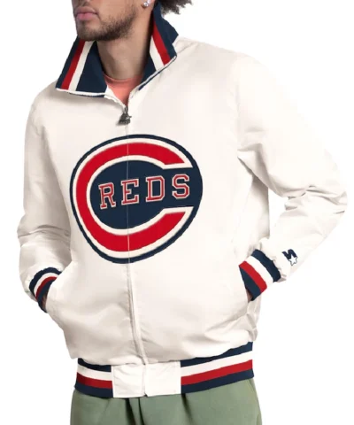 Cincinnati Reds The Captain Logo White Varsity Jacket