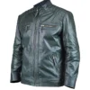 Ethan Distressed Waxed Leather Cafe Racer Green Jacket