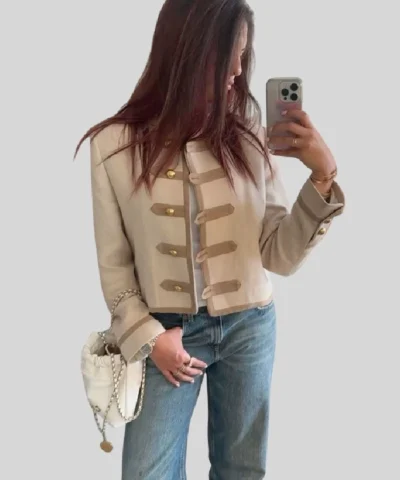 Frog Fastner Shoulder Pad Zara Napoleon Beige Jacket