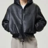 Get Fear of God x Vanson Essentials Black Leather Hooded Bomber Jacket 