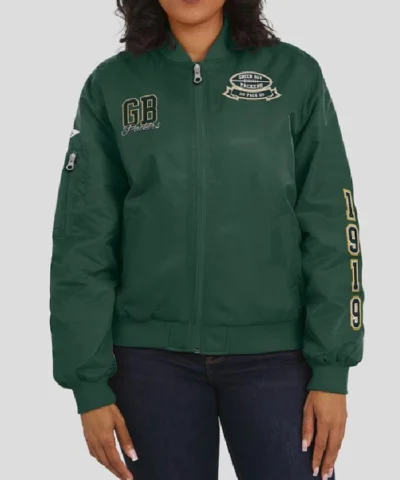Green Bay Packers Green Patch Full-Zip Bomber Jacket