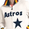 Houston Astros The Captain Full Zip White Satin Varsity Jacket