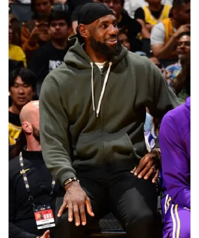 LeBron James Indiana Pacers Vs Los Angeles Lakers Ribbed Cuffs and Waistband Full Zip Olive Green Hoodie