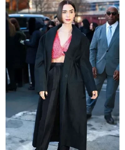 Lily Collins Fashion Show 2026 Black Coat