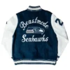 Marshawn Lynch Seattle Seahawks Beastmode Legacy Navy and White Wool Varsity Jacket