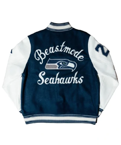 Marshawn Lynch Seattle Seahawks Beastmode Legacy Navy and White Wool Varsity Jacket