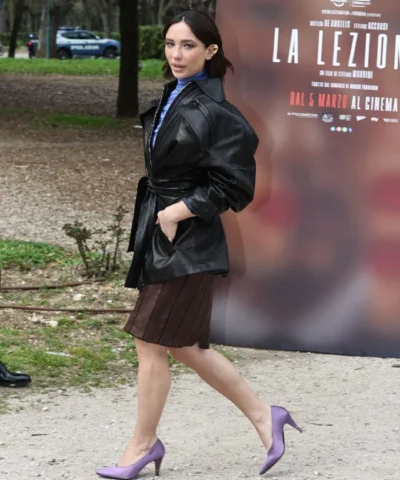 Matilda De Angelis Black Zipper with Belt Leather Jacket