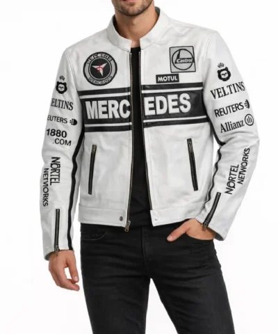Mercedes-Benz White Genuine Cowhide Leather Jacket