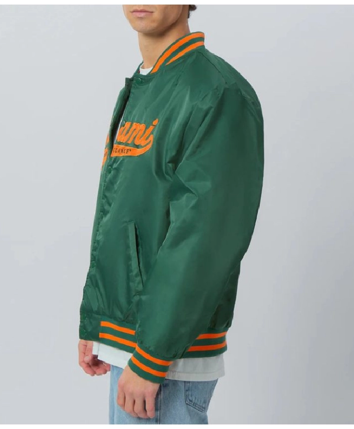 Miami Hurricane A-Game Full-Snap Green Varsity Satin Jacket