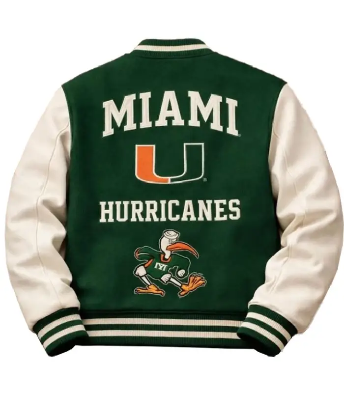 Miami Hurricanes Embroidered Green and White Varsity Jackets