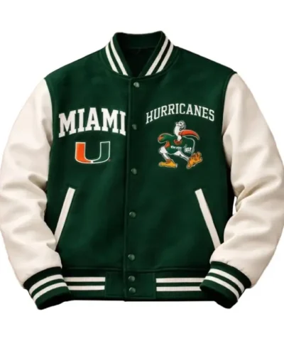 Miami Hurricanes Embroidered Green and White Varsity Jacket