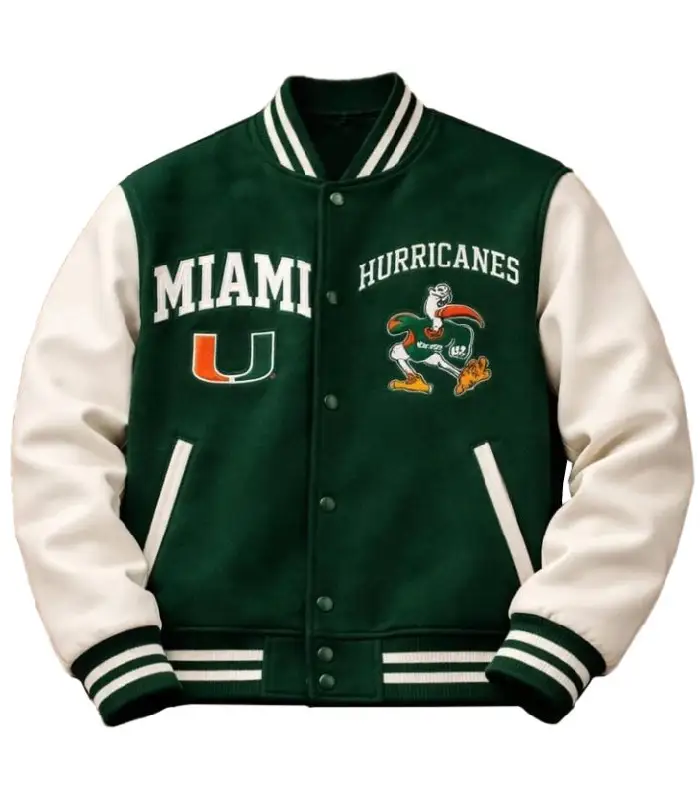 Miami Hurricanes Embroidered Green and White Varsity Jacket