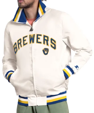 Milwaukee Brewers The Captain Logo White Varsity Jacket