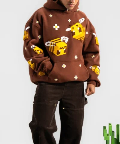 Minecraft Bee Brown Fleece Hoodie For Sale 