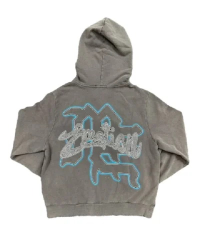 Mixed Emotions Angel Rhinestone Full Zip Grey Hoodie 