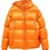 Moncler Orange Quilted Ripstop Down Hooded Jacket