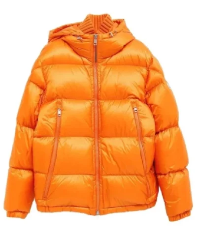 Moncler Orange Quilted Ripstop Down Hooded Jacket