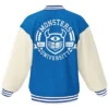 Monster University Blue And White Wool with Leather Sleeve Varsity Jacket