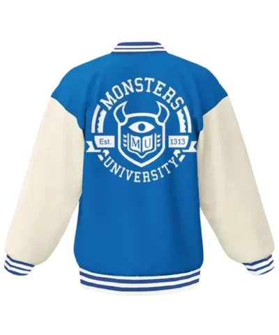 Monster University Blue And White Wool with Leather Sleeve Varsity Jacket