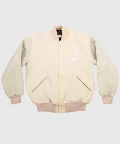 Music Festival Lollapalooza Wool and Leather Bomber Varsity Jacket - White