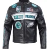 NFL Philadelphia Eagles Moto Black Leather Jacket