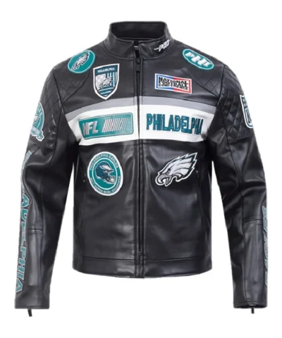 NFL Philadelphia Eagles Moto Black Leather Jacket