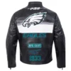 National Football League 2025 NFC East Philadelphia Eagles Black Leather Moto Jacket