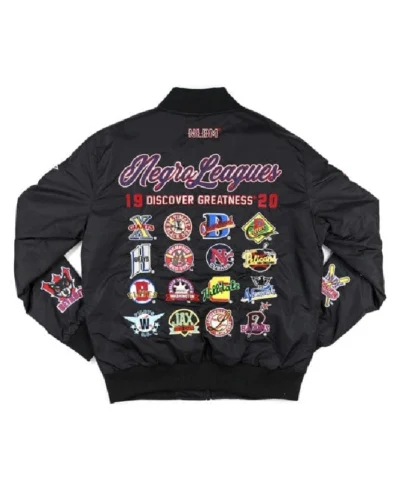 Negro Leagues Baseball Commemorative Black Satin Bomber Jacket