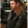 Nick Jonas The Today Show 2026 Sherpa Collar Leather Jacket
