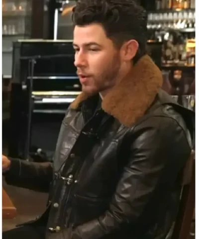 Nick Jonas The Today Show 2026 Sherpa Collar Leather Jacket